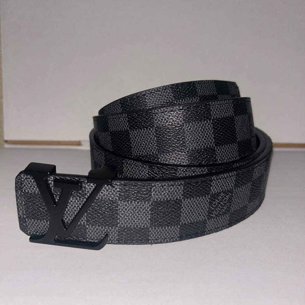 Louis Vuitton Black and Charcoal Damier Belt with Matte LV Buckle